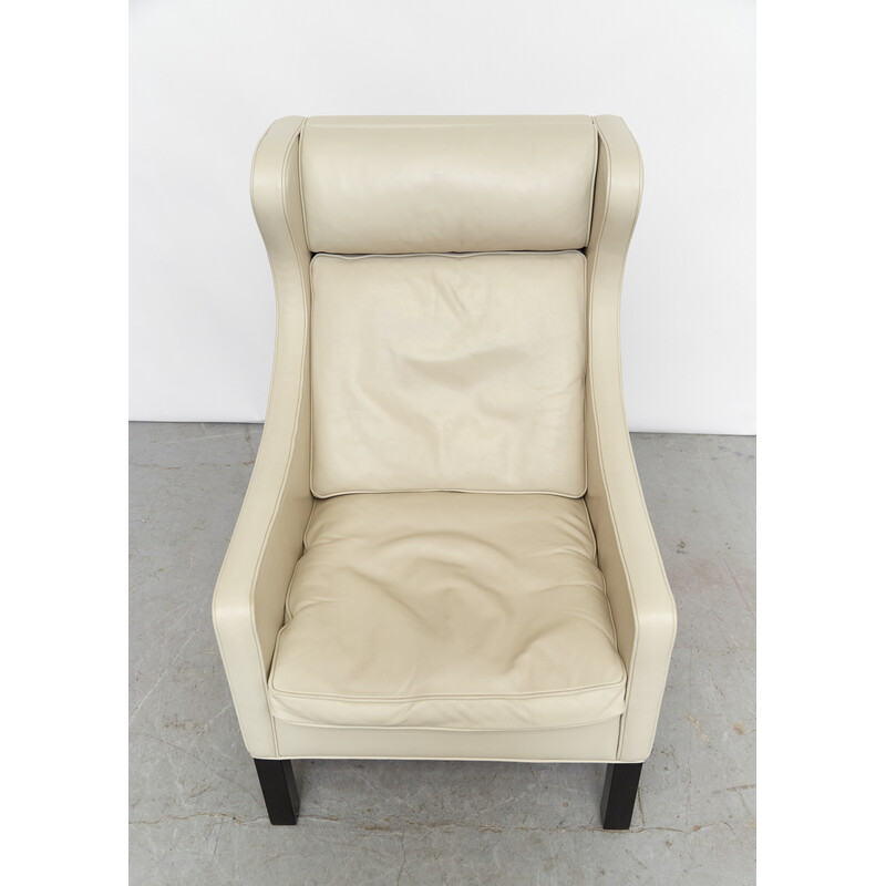 Vintage armchair covered in ivory leather by Børge Mogensen