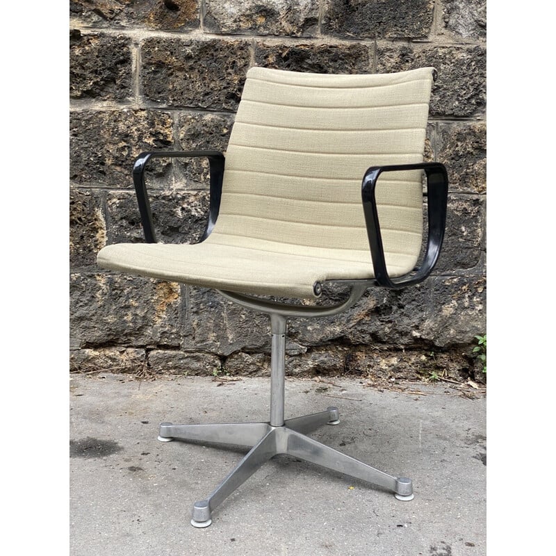 Vintage aluminum and fabric office chair by Charles and Ray Eames for Herman Miller, 1958