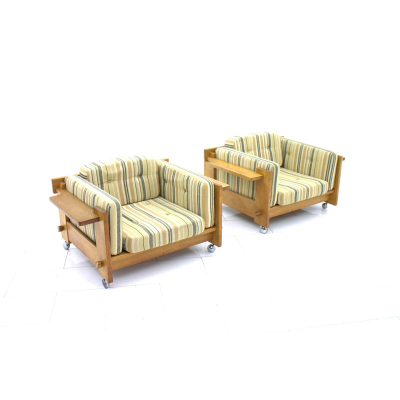 Pair of oak Lounge chairs by Yngve Ekström - 1960s