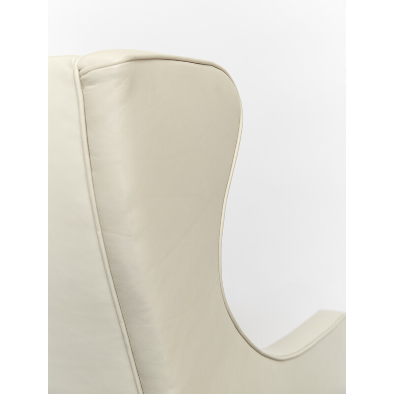 Vintage-Sessel mit elfenbeinfarbenem Lederbezug von Børge Mogensen