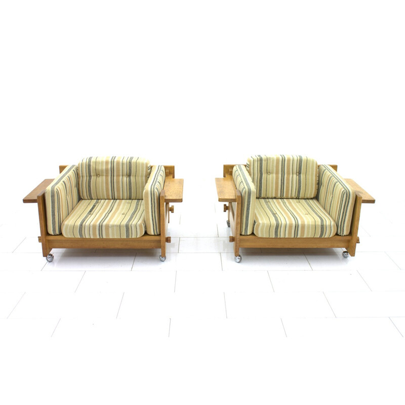 Pair of oak Lounge chairs by Yngve Ekström - 1960s