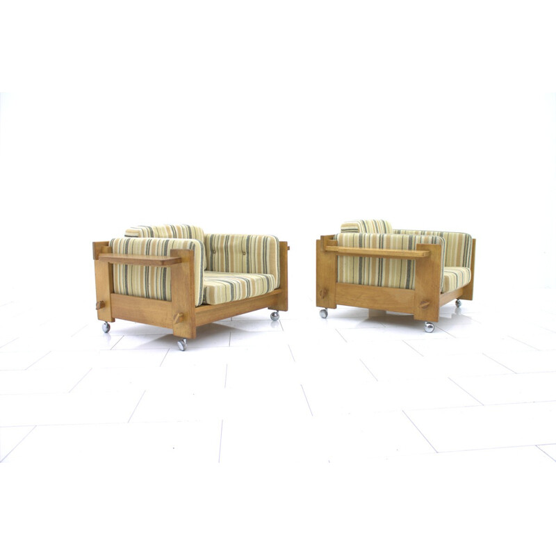 Pair of oak Lounge chairs by Yngve Ekström - 1960s