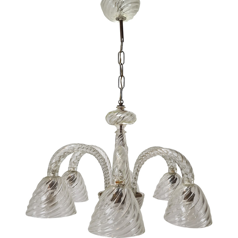 Vintage 6-arm Murano glass chandelier by Barovier and Toso, Italy 1950