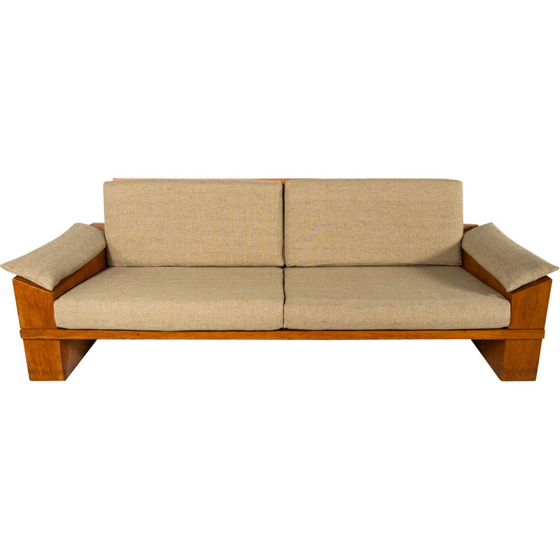 Vintage 3-seater sofa in wood and fabric by Guiseppe Rivadossi, Italy 1970