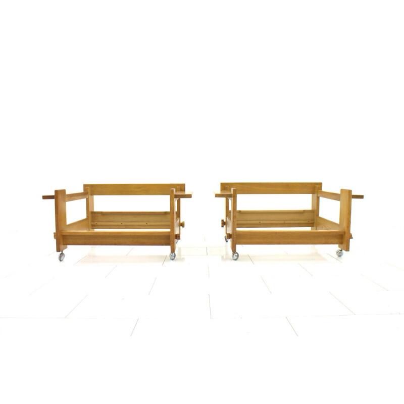 Pair of oak Lounge chairs by Yngve Ekström - 1960s