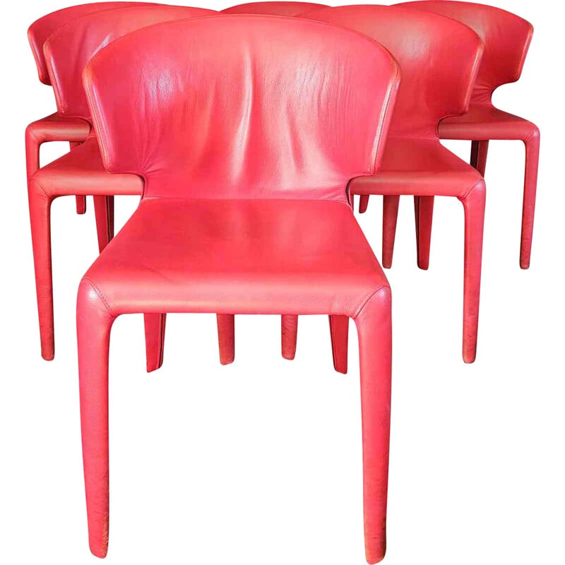 Ensemble de 6 chaises vintage modèle Hola 367 rouge par Hannes Wettstein pour Cassina