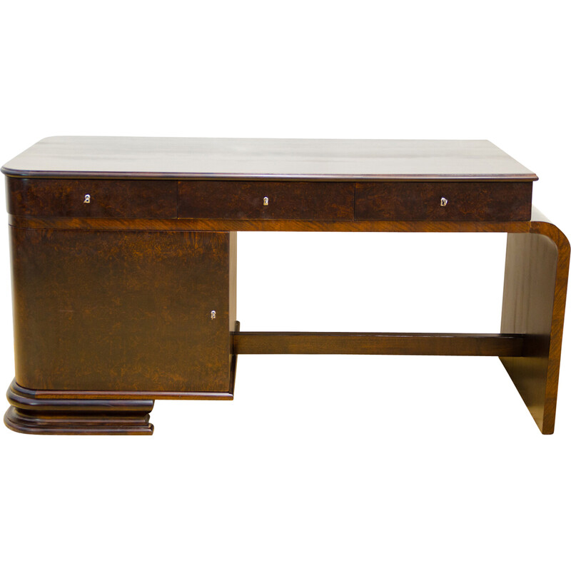 Vintage desk, Art Deco in walnut wood, Czechoslovakia 1930