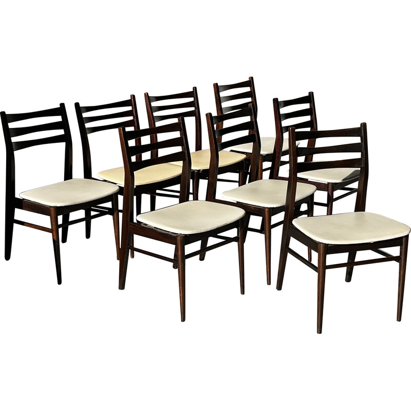 Set of 8 vintage chairs in solid teak and beige leatherette by Vestervig Eriksen for Brbr Tromborg, 1960