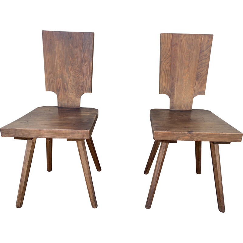 Pair of vintage chalet chairs in solid oak, 1960