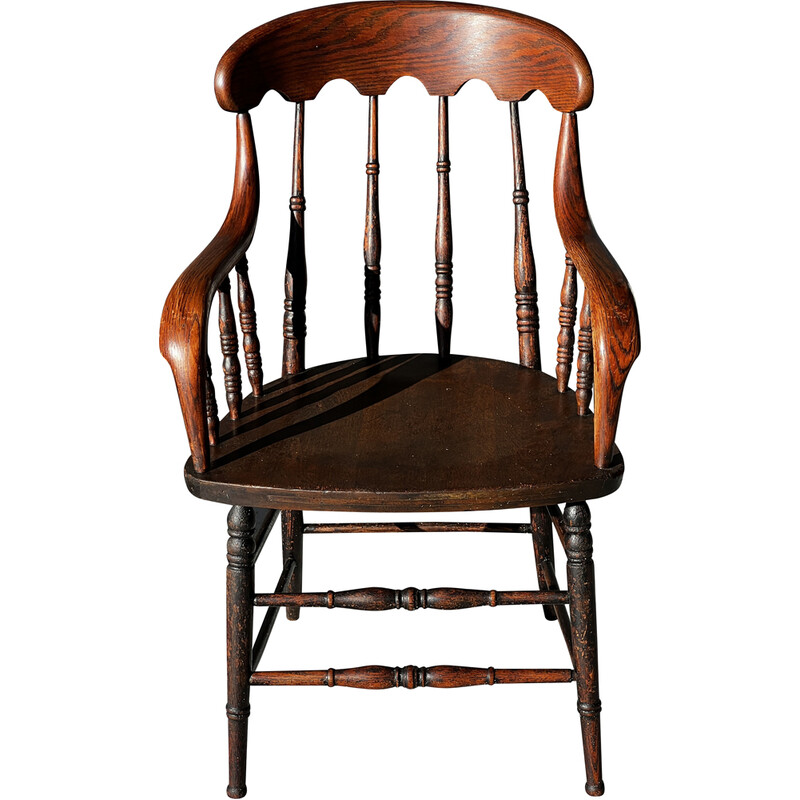 Vintage Windsor fauteuil in gedraaid en gesneden hout