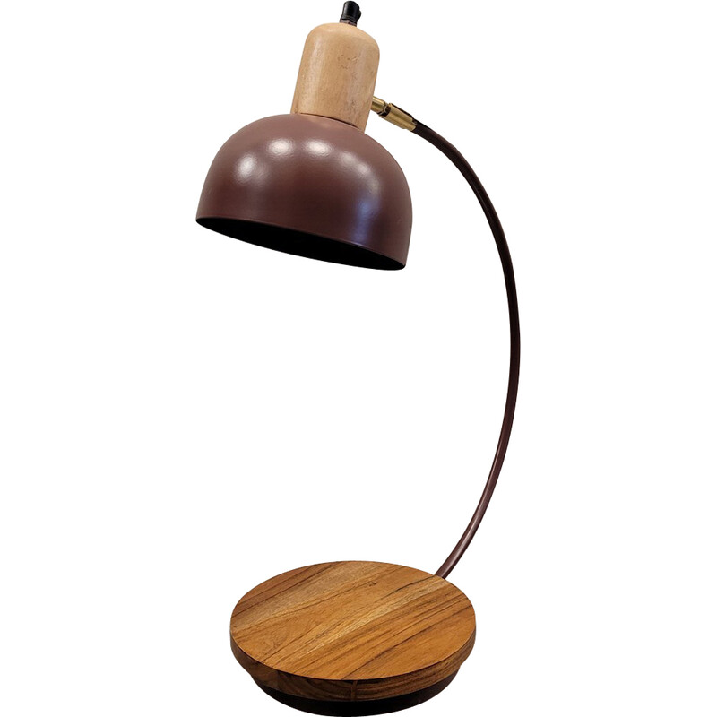 Lampe de table vintage en fer et bois de manguier