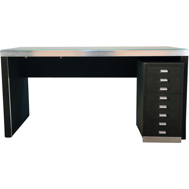 Vintage glass and aluminum desk by Guido Faleschini for Mariani, 1970