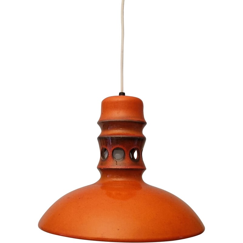 Lampada a sospensione in ceramica arancione vintage, 1970