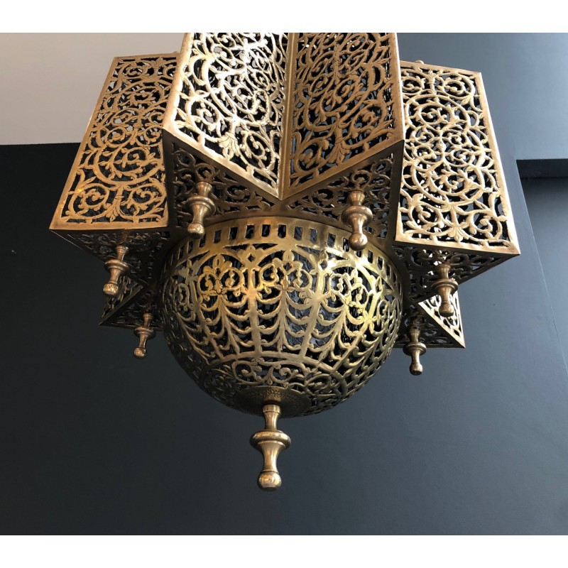 Vintage oriental pendant lamp in brass