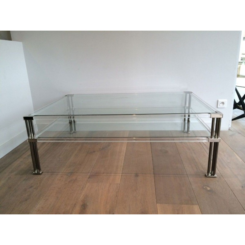 Table basse vintage en chrome et plexiglas, 1970