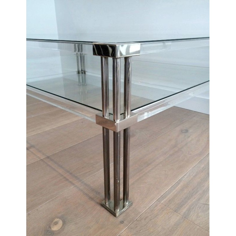 Vintage chrome and plexiglass coffee table, 1970