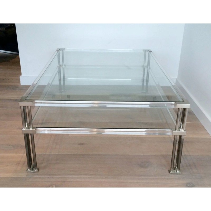 Table basse vintage en chrome et plexiglas, 1970