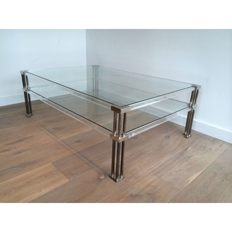 Vintage chrome and plexiglass coffee table, 1970