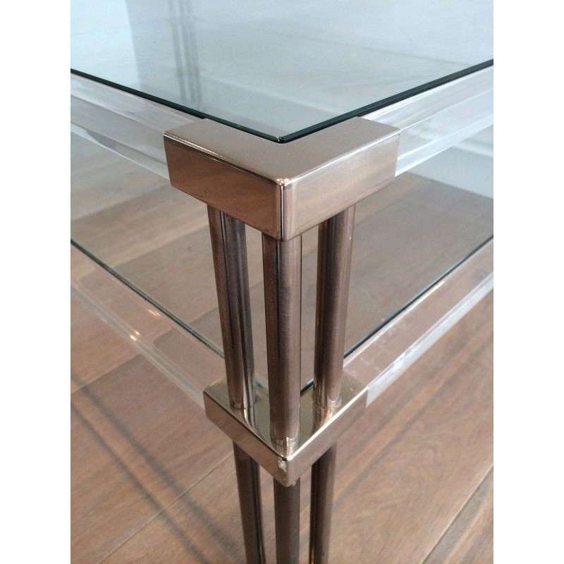 Table basse vintage en chrome et plexiglas, 1970