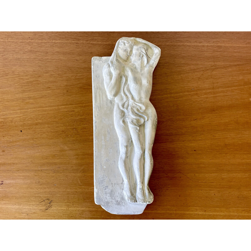 Vintage plaster bas-relief representing Adam and Eve