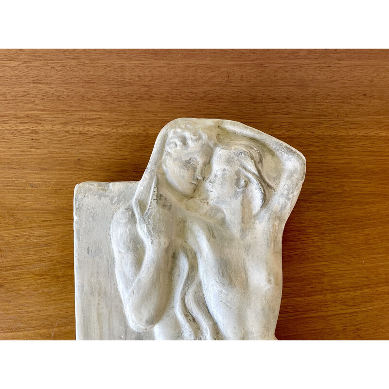 Bas-relief vintage en plâtre représentant Adam et Eve