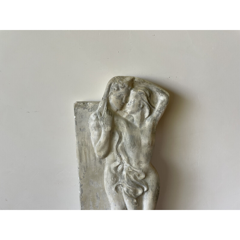Vintage gipsen bas-reliëf van Adam en Eva