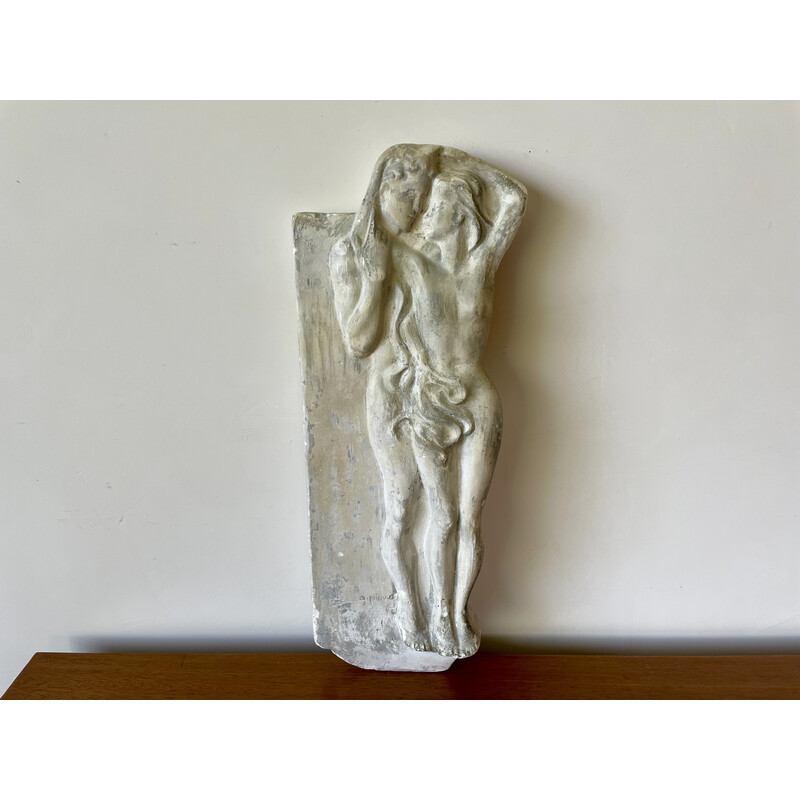 Vintage gipsen bas-reliëf van Adam en Eva