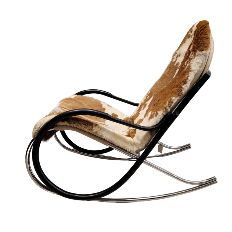 Vintage schommelstoel "Nonna" van gebogen hout en verchroomd staal door Paul Tuttle voor Strässle, Zwitserland 1970