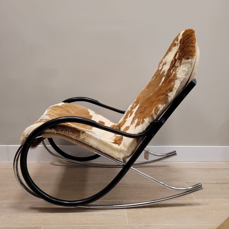 Vintage schommelstoel "Nonna" van gebogen hout en verchroomd staal door Paul Tuttle voor Strässle, Zwitserland 1970