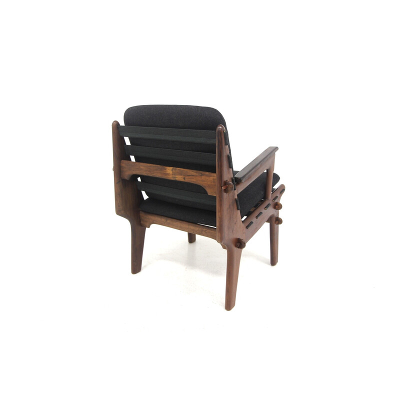 Fauteuil vintage en teck et tissu, Suède 1960