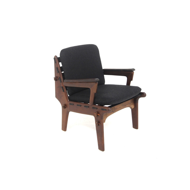 Fauteuil vintage en teck et tissu, Suède 1960