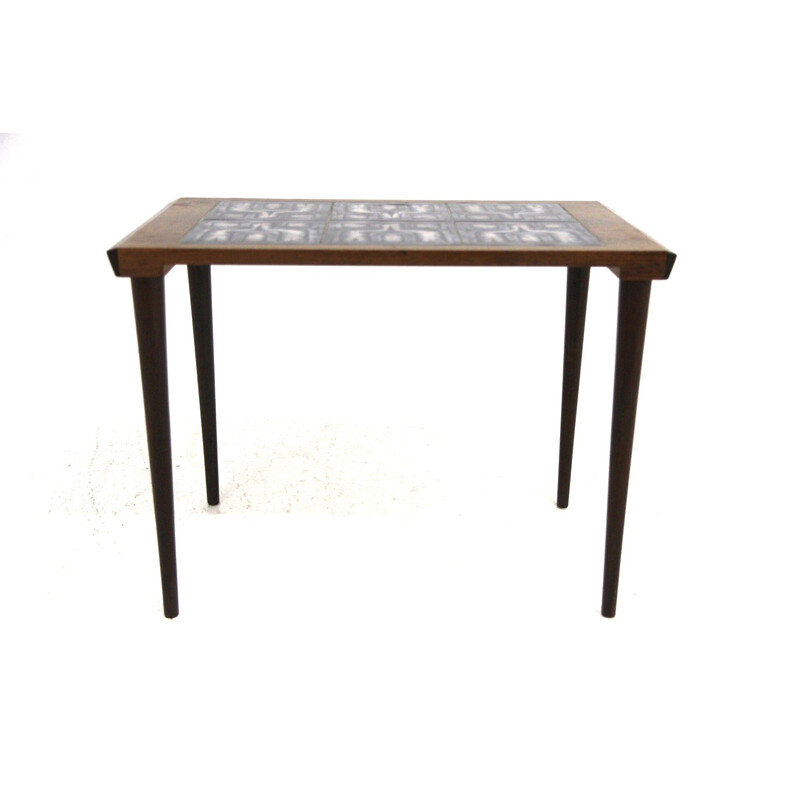 Vintage rosewood side table and ceramic top, Denmark 1960