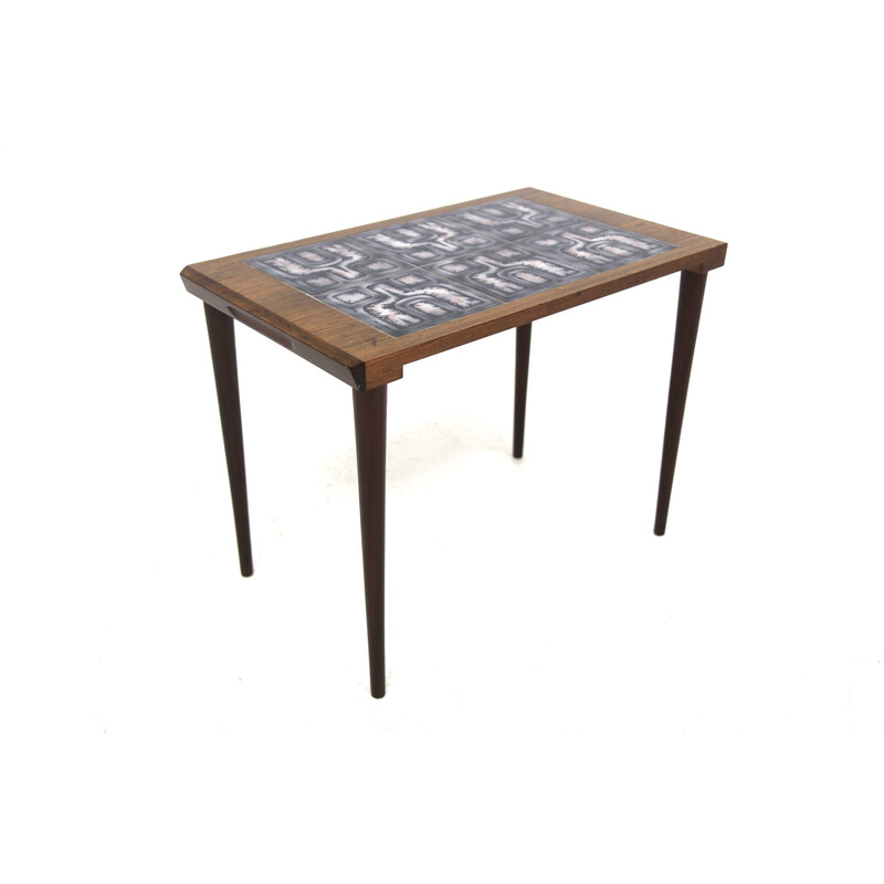 Vintage rosewood side table and ceramic top, Denmark 1960