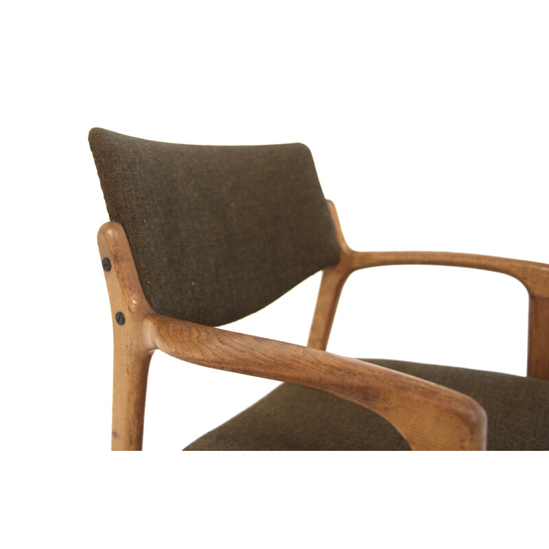 Pair of vintage oak and fabric armchairs by Bondo Graversen, Denmark 1960