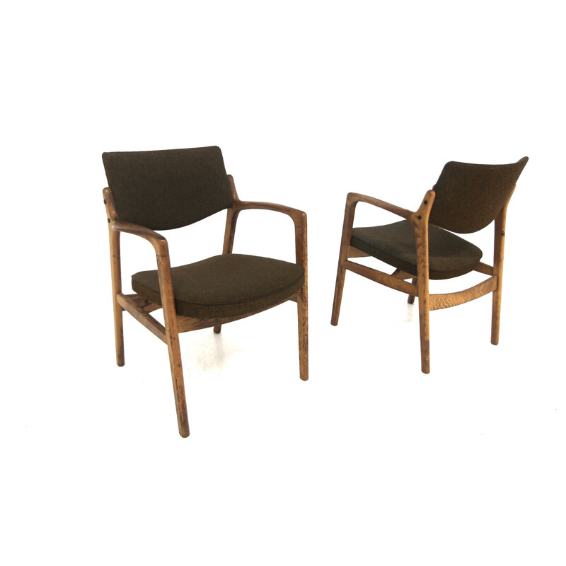 Paar vintage eiken en stoffen fauteuils van Bondo Graversen, Denemarken, jaren 60