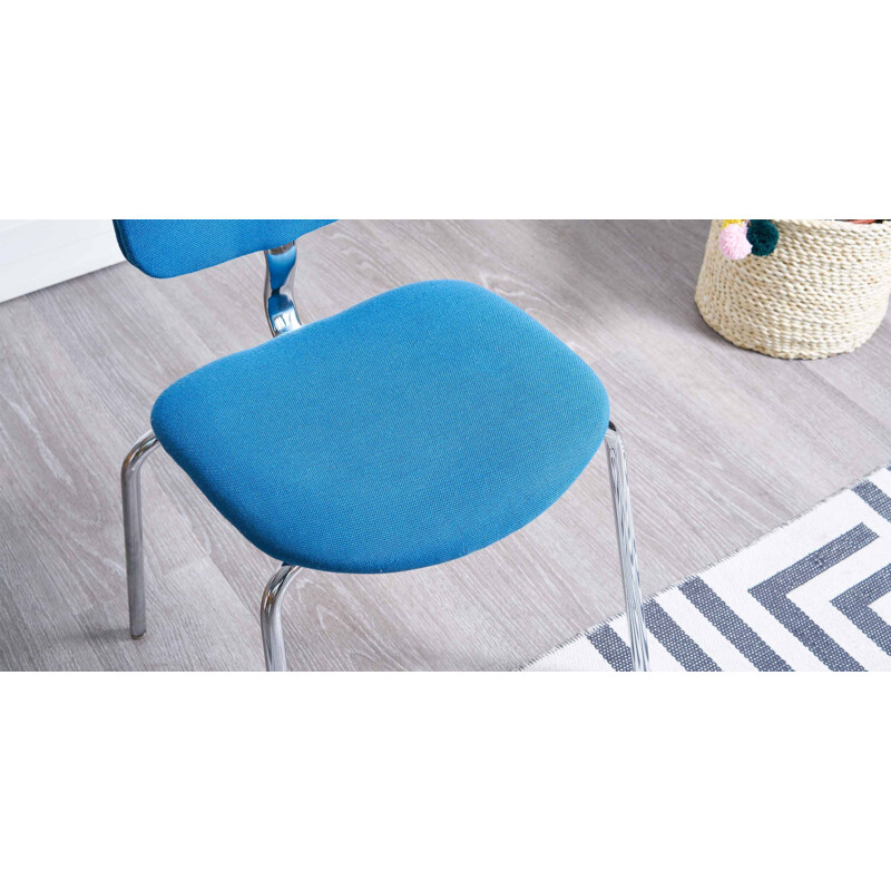 Blue Strafor chair with metal chromed feet - 1970s