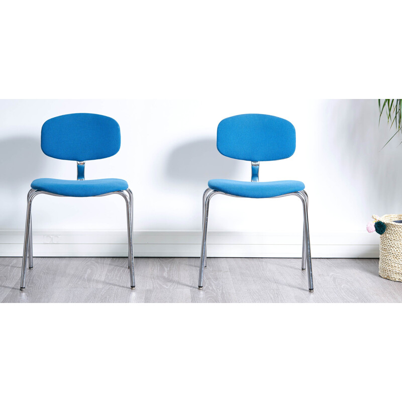 Blue Strafor chair with metal chromed feet - 1970s