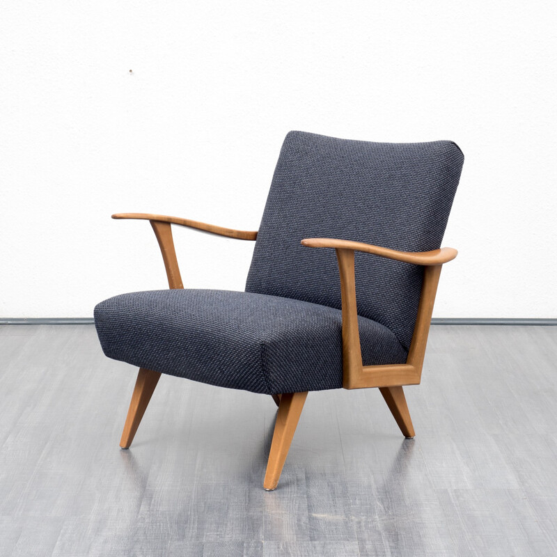 Fauteuil bleu foncé en noyer massif - 1950