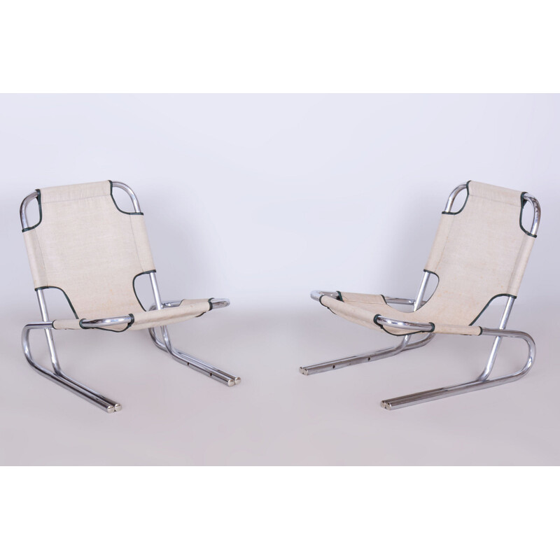 Pair of vintage Bauhaus armchairs in chrome steel, Germany 1940