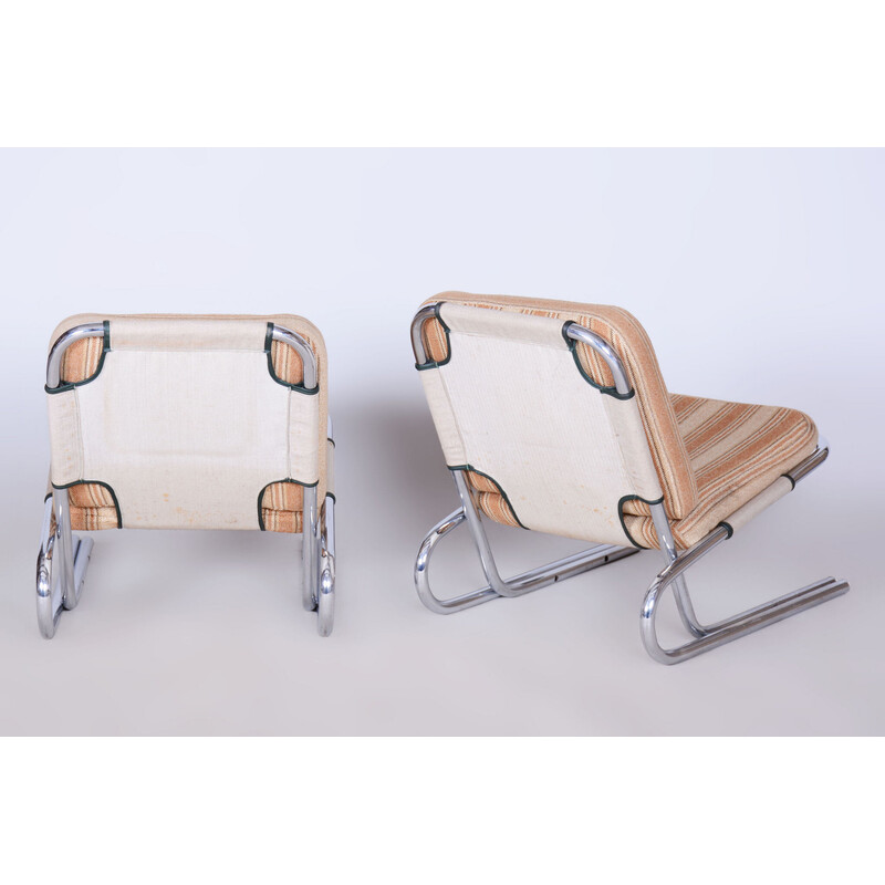 Paar vintage Bauhaus fauteuils in chroomstaal, Duitsland jaren 40