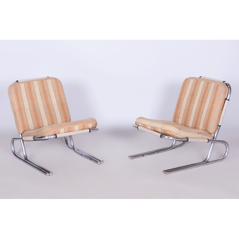 Paire de fauteuils vintage Bauhaus en acier chromé, Allemagne 1940