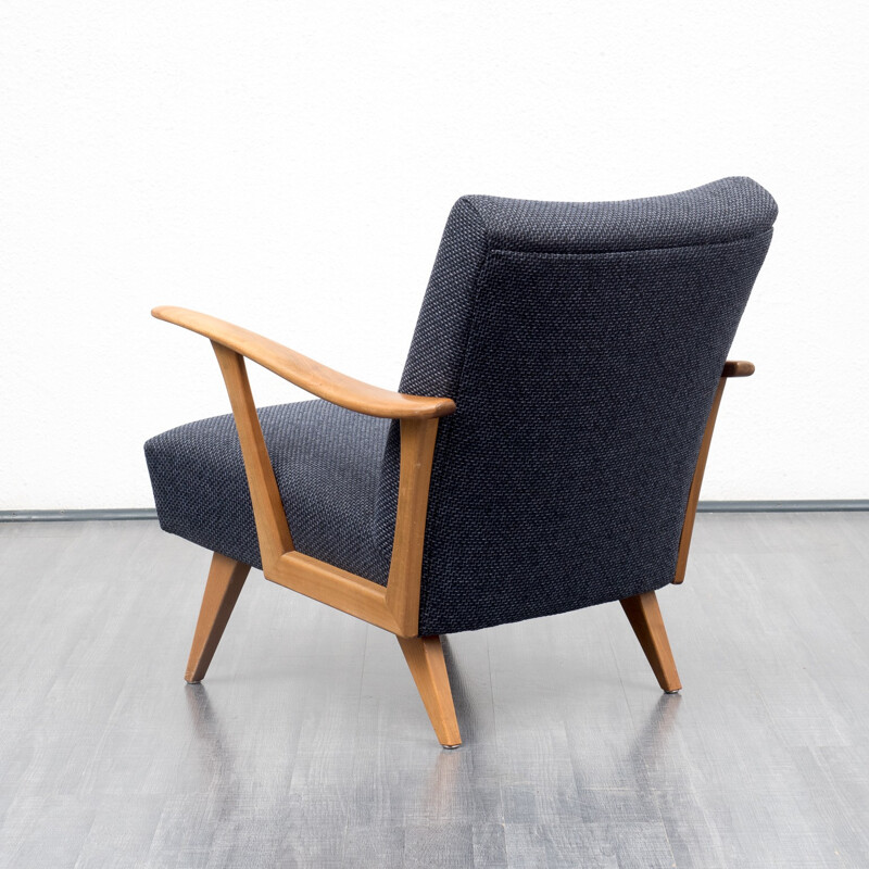 Fauteuil bleu foncé en noyer massif - 1950