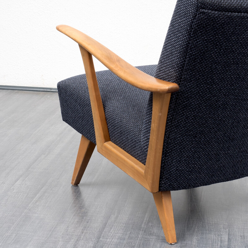 Dark blue armchair in solid walnut - 1950s