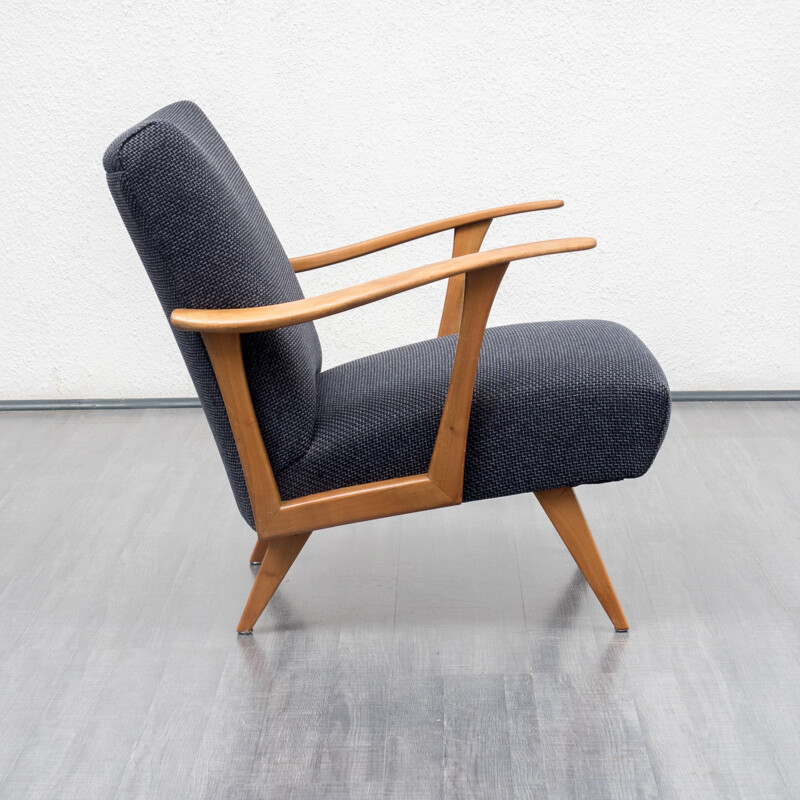 Dark blue armchair in solid walnut - 1950s