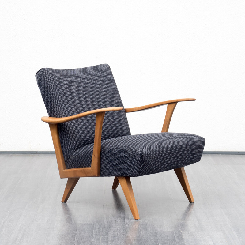 Dark blue armchair in solid walnut - 1950s