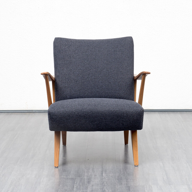 Dark blue armchair in solid walnut - 1950s