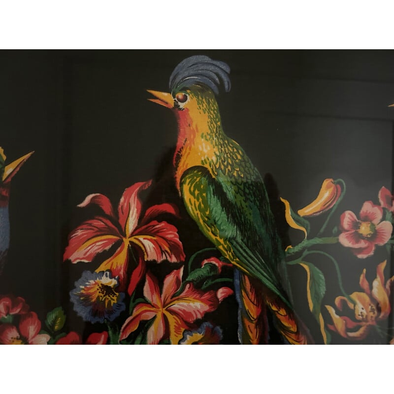Vintage-Bild mit Vogeldekor und vergoldetem Holzrahmen, 1950
