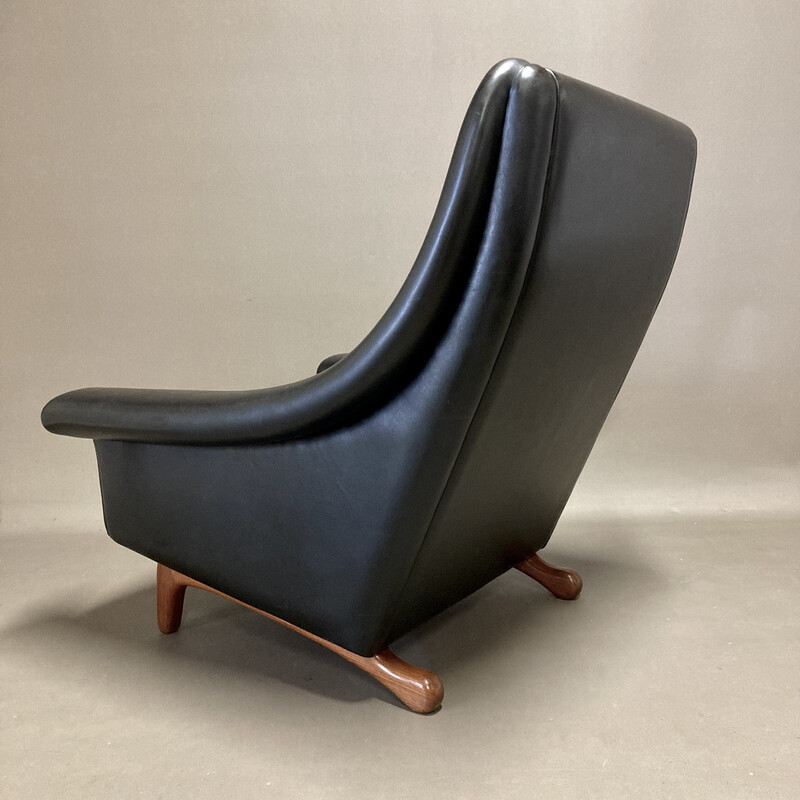 Pair of vintage teak and leather armchairs, 1950