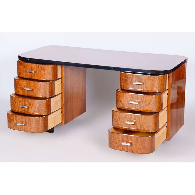 Vintage Art Deco walnut desk by J. Halabala for Up Závody, Czechoslovakia 1950