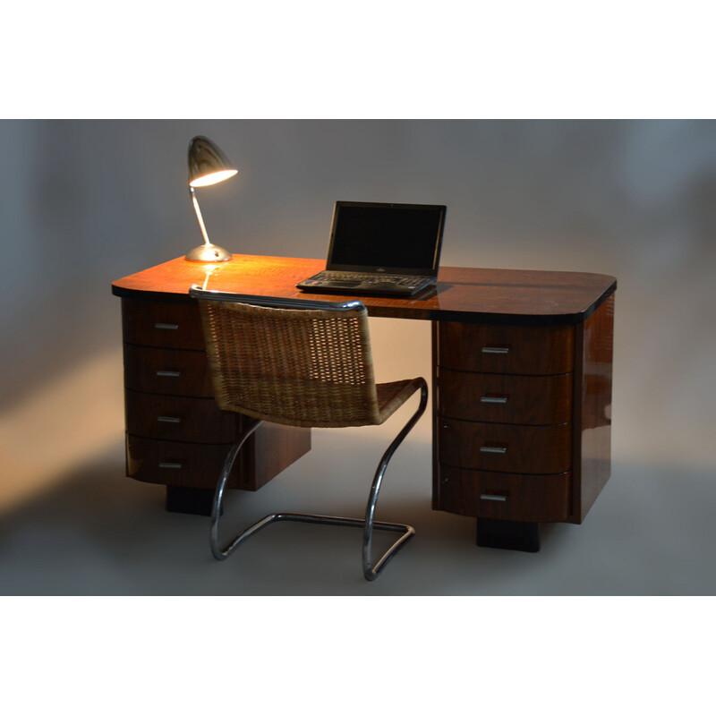 Vintage Art Deco walnut desk by J. Halabala for Up Závody, Czechoslovakia 1950